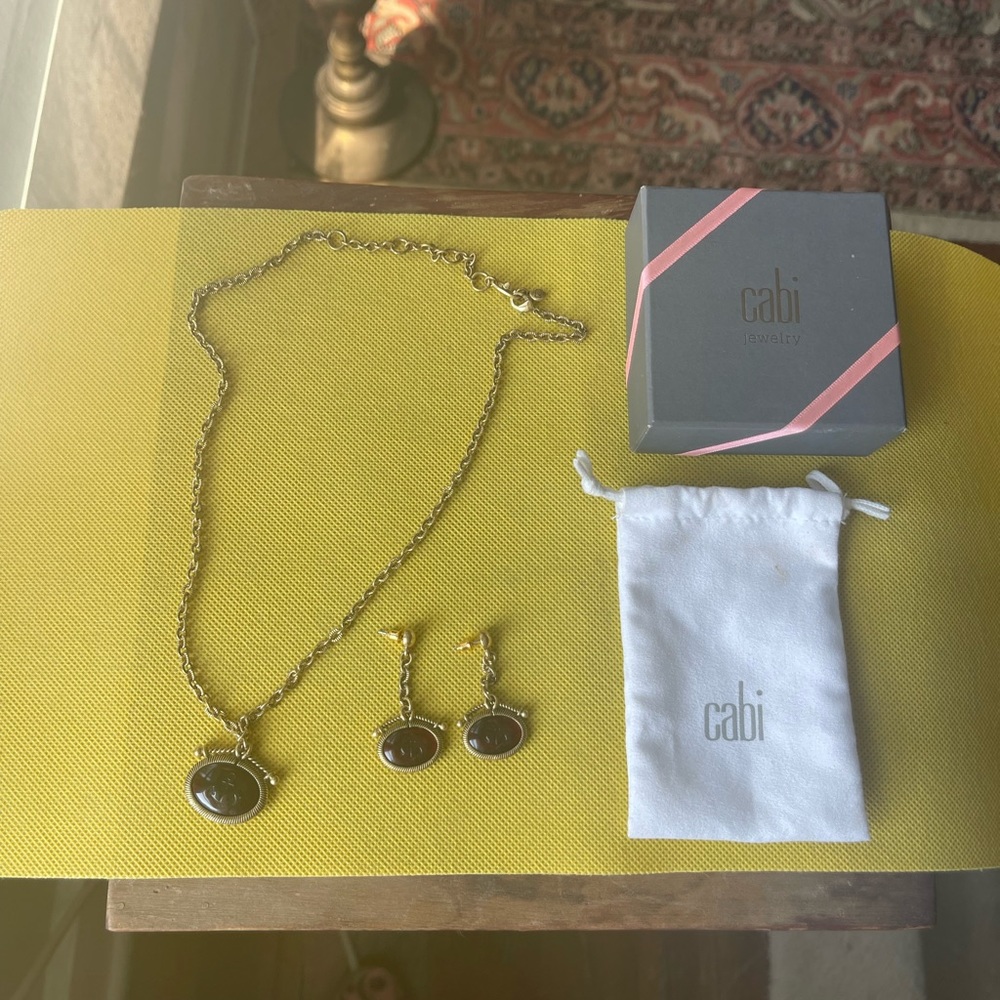 CABI Anchor Gold Necklace w/ Earrings Burgundy Pendant Nautical